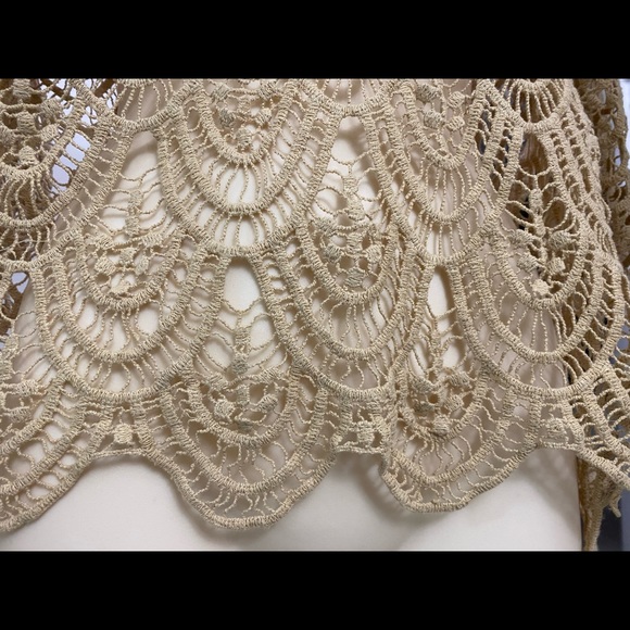 Open Crochet Knit 3/4 Bell Sleeve Boat Neck Scalloped Edge Pullover Sz M - Picture 4 of 8